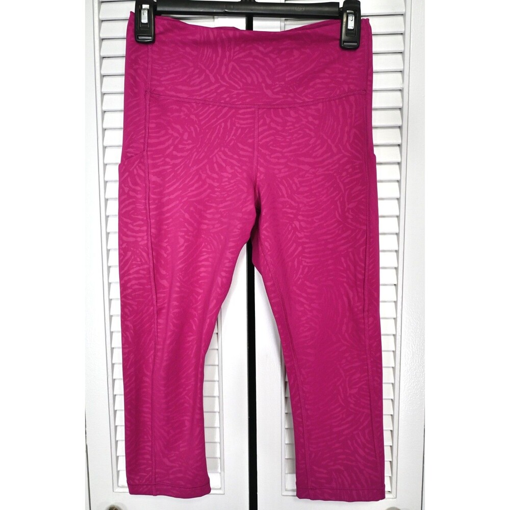 Athleta Pink Print Capri Leggings Ultimate Stash Pocket Women’s SP Yoga